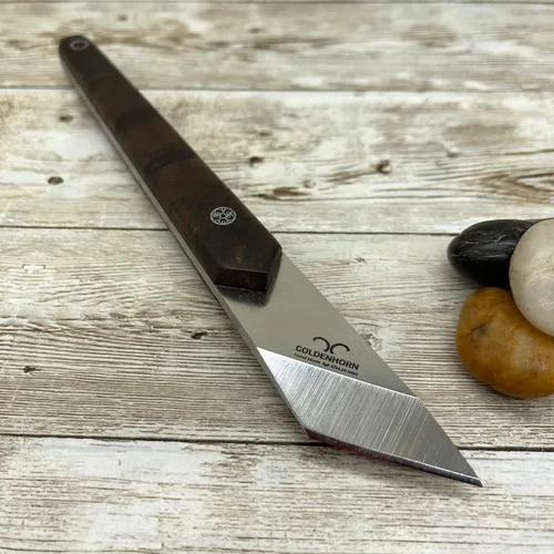 Vista 10 de Cuchillo Kiridashi, cuchillo japonés para tallar madera N690 de 1/8 de pulgada, hoja de acero N690, mango de madera de nogal o olivo con funda