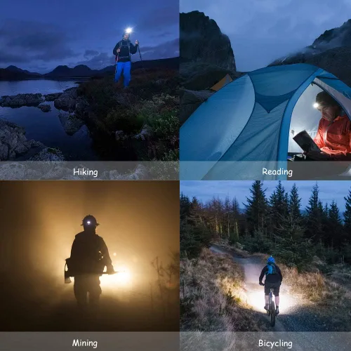 Vista 6 de Paquete de 4 faros LED de 5 W súper brillantes de un solo modo, faros delanteros impermeables y ligeros para adultos y niños, correr y acampar
