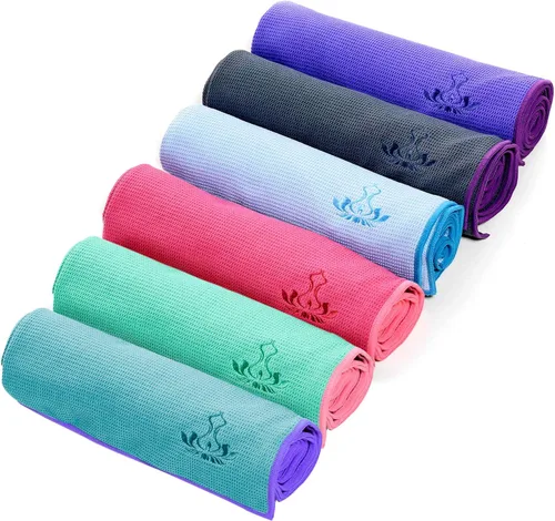 Vista 6 de Heathyoga Toalla de yoga caliente antideslizante, toalla de microfibra antideslizante, diseño exclusivo de bolsillos en las esquinas, doble agarre