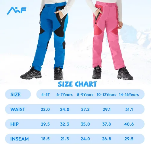 Vista 5 de WULFUL Pantalones de esquí de nieve impermeables para niños y niñas al aire libre de forro polar para senderismo, pantalones de snowboard aislados