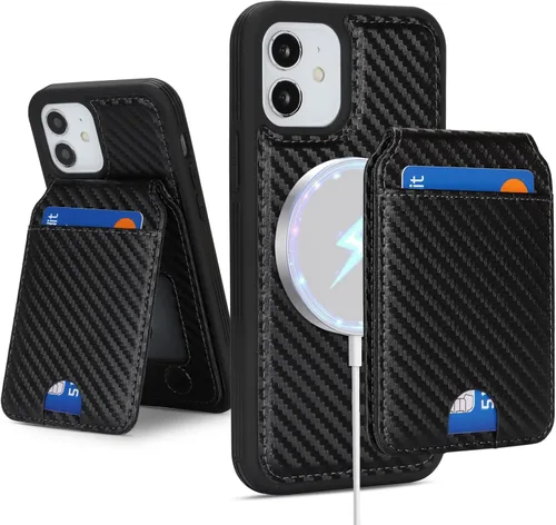 Vista 21 de Havaya Funda para iPhone 12 y 12 Pro compatible con cartera MagSafe con tarjetero - Funda magnética desmontable 2 en 1 - Ranuras para tarjetas