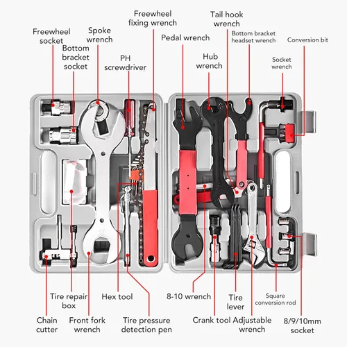 Vista 4 de 45 Piece Multi Functional Bike Repair Tool Kit with Storage Case - Essential Maintenance Tools for Road and Mountain Bikers