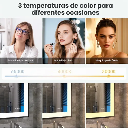 Vista 4 de SBAGNO - Espejo de baño LED de 40 x 28 pulgadas con marco negro, altavoz