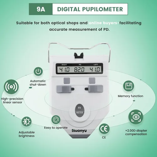 Vista 2 de Pupilómetro digital óptico con función de memoria, medidor de distancia de pupila LCD, compensación de dioptrías, herramienta de medición PD