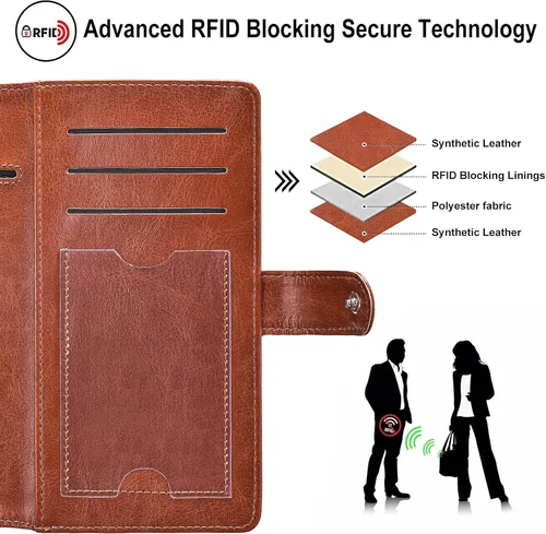 Vista 5 de Fundas negras para chequera - Registros de cuero RFID para chequera personal, carteras para mujeres y hombres con funda para chequera (negro)