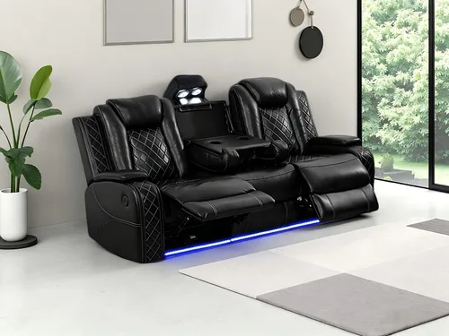 Vista 29 de Juego de sofás reclinables eléctricos, juegos de muebles de sala de estar, sofá reclinable eléctrico moderno negro, sofá biplaza y silla