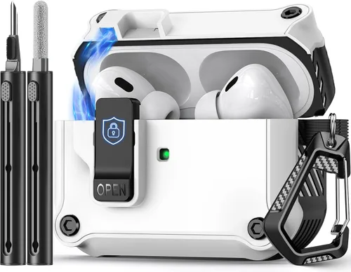 Vista 35 de Pohgelan Compatible con AirPods Pro 2ª/1ª generación, estuche con cierre magnético automático y kit de limpieza, compatible con funda Magsafe - Negro