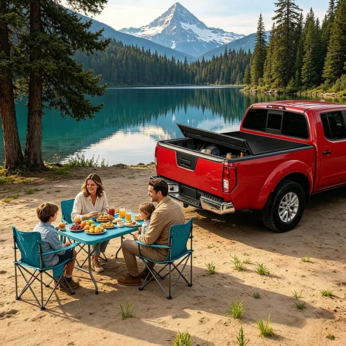 Vista 8 de Cubierta suave de tres pliegues compatible con Nissan Frontier 2005-2021 Fleetside cama de 5 pies sin sistema de riel de cama, cubierta de vinilo