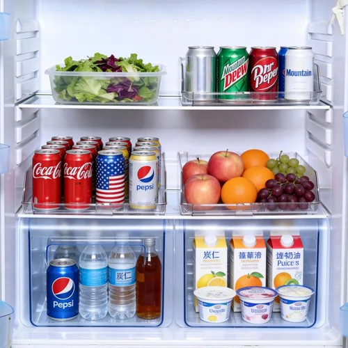 Vista 6 de Dispensador de latas de soda ajustable para refrigerador, organizador de bebidas PET de ancho expandible, organizador de refrigerador apilable que