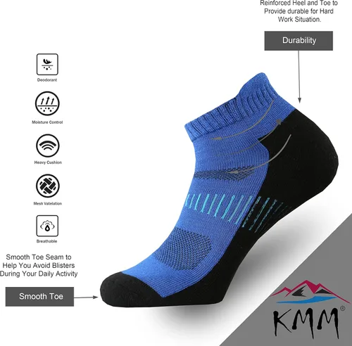 Vista 3 de KMM Calcetines tobilleros de lana merina para hombre con cojín de lengüeta baja para verano para senderismo al aire libre, golf, mocasín, tenis