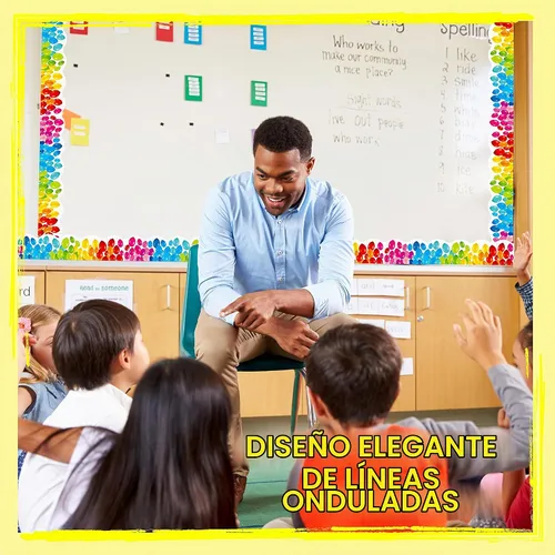 Vista 3 de Bordes de tablón de anuncios de 60 pies, patrón de globos de color, borde ondulado enrollado para escuela, aula y oficinas