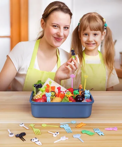 Vista 2 de 160 piezas de púas de comida para niños con caja de almacenamiento, accesorios de almuerzo para niños para caja bento, púas de comida para niños