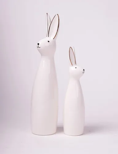 Vista 3 de SEINHIJO Estatua de conejo, escultura de conejo, decoración moderna, regalo de animales para el hogar, Pascua, oficina, cerámica, 11.5 pulgadas