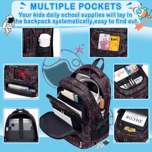 Vista 3 de FunnyGifts Mochilas para niños con lonchera para niños, mochila escolar con bolsa de almuerzo para primaria, jardín de infantes, preescolar
