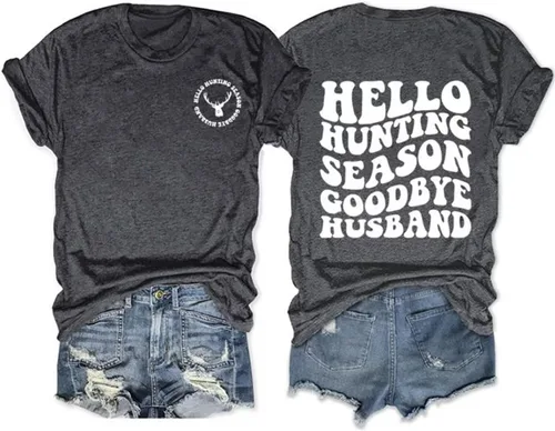 Vista 32 de DUDIHOHX Hello Hunting Season Goodbye Husband - Sudadera de manga larga con estampado de moda, casual, cuello redondo
