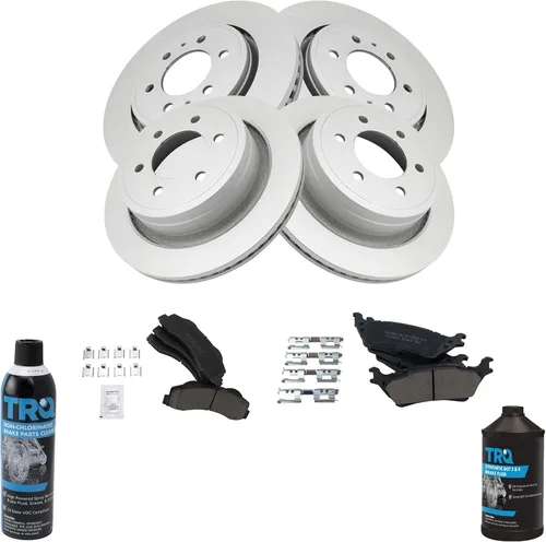 Vista 2 de TRQ Kit de pastillas de freno delanteras y traseras y rotores Kit de productos químicos para frenos Pastillas de freno Rotor de freno Cerámica