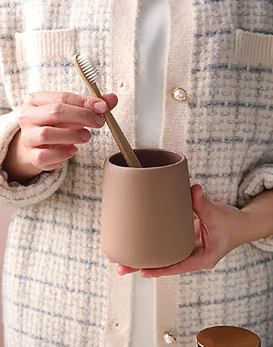 Vista 5 de Soporte para cepillo de dientes mate para baño, soporte para cepillo de dientes, taza de cepillo de dientes de cerámica moderna como soporte