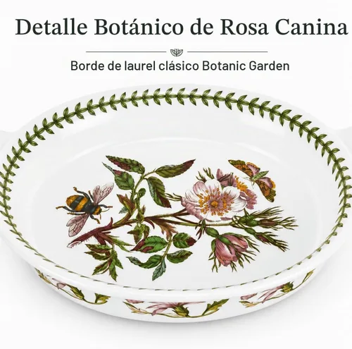 Vista 2 de Portmeirion Botanic Garden - Plato ovalado para gratinar de 10 pulgadas, diseño de rosa de perro, plato para hornear de porcelana duradera