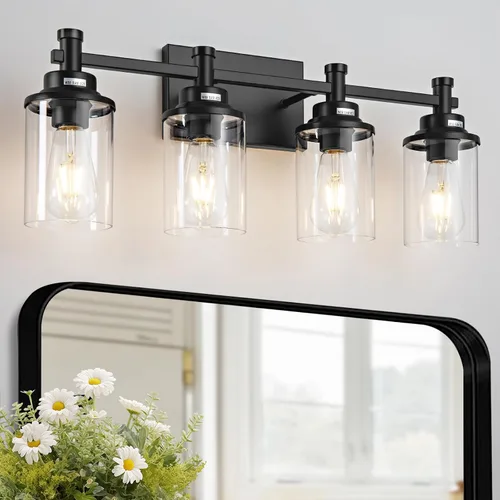 Vista 20 de Accesorios de Luz de Baño de 3 Luces, Accesorio de Luz de Tocador Negro y Dorado Cepillado Sobre Espejo, Apliques de Pared Modernos Iluminación