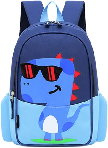 Vista 2 de POWOFUN Mochila preescolar para niños, diseño de dibujos animados, tamaño A4, Dinosaurio Verde M
