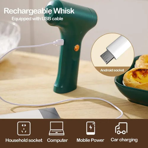 Vista 6 de Batidor eléctrico de mano, recargable por USB, batidor de huevos portátil inalámbrico con 2 batidores desmontables con 3 modos de velocidad