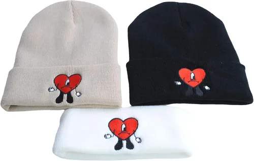 Vista 2 de gogoherhome Bad Hat - Gorro de punto de conejito con bordado, gorra de reggae y rapero, trajes de concierto, sombrero de hip hop