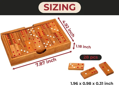 Vista 3 de BSIRI Juego de dominó de madera para adultos, doble 6 juegos de dominó de madera gruesa clásica de color profesional, juego de dominó de viaje