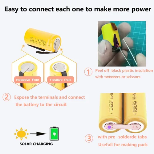 Vista 3 de Batería recargable de 600 mAh 1.2 V 2/3AA AA Batería solar plana Batería Ni-CD, -12 piezas amarillo