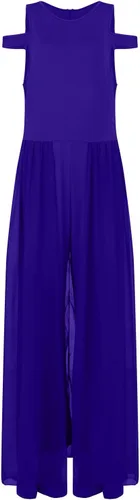Vista 3 de Overol para mujer, elegante, cuello redondo, de gasa, con superposición, holgado, pantalones largos, bonito overol de jardín