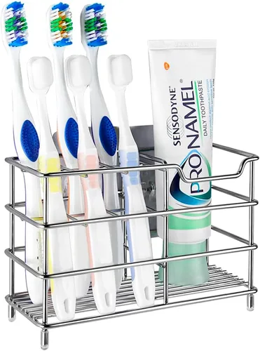 Vista 7 de Linkidea Soporte de pared para cepillo de dientes para baño, soporte de acero inoxidable para cepillo de dientes eléctrico, pasta de dientes