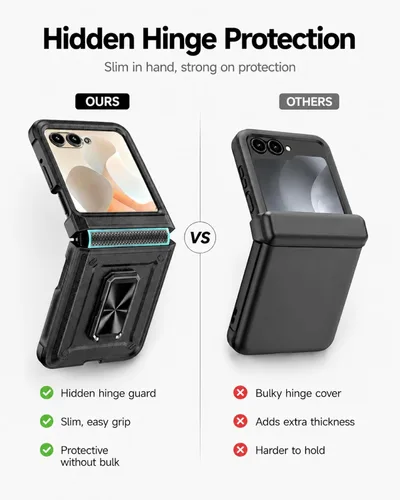 Vista 3 de Funda para Motorola Razr 2024/2025 [no es compatible con Ultra o Plus], con protección de bisagra y protector de pantalla integrado, soporte de 360°