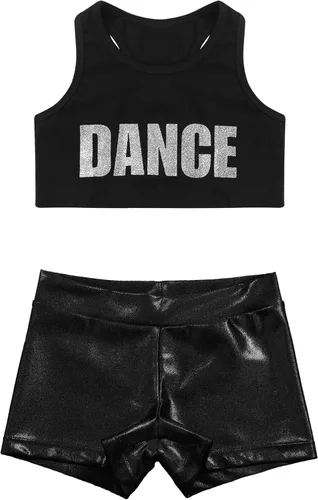 Vista 3 de inhzoy Conjunto deportivo deportivo de 2 piezas camiseta corta de gimnasia para niñas y niñas conjunto deportivo activo de leotardo bailarín