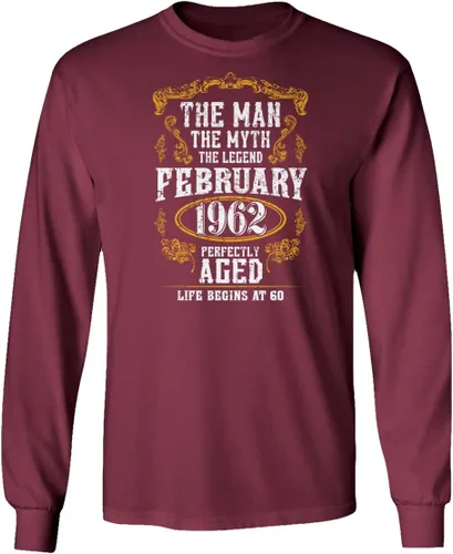 Vista 7 de Camiseta unisex de manga larga con texto en inglés "Man Myth" (60 cumpleaños, febrero de 1962)
