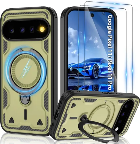 Vista 21 de Gritup fro Funda para Google Pixel 9A, funda protectora magnética de grado militar compatible con Mag-Safe, 2 protectores de pantalla HD, soporte