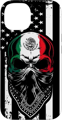 Vista 4 de Funda vintage para iPhone 17 con diseño de calavera mexicana de Estados Unidos y bandera mexicana del 4 de julio