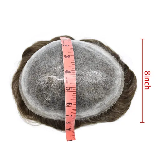 Vista 154 de Toupee para hombre 100% cabello humano real tupé para hombres 0.004 in piel de poliuretano para hombre, sistema de reemplazo de piezas de pelo