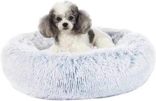 Vista 31 de Bedfolks Cama calmante en forma de dona, camas redondas y esponjosas de 23 pulgadas para perros pequeños, lavable a máquina, antiansiedad, cama