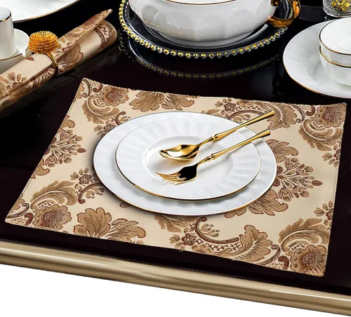 Vista 2 de Modern luxury flores de damasco, tela de Jacquard Cuadro camino de mesa y bufandas con múltiples borlas