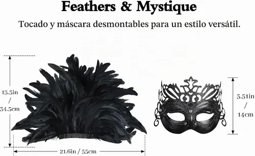 Vista 4 de Tocado de plumas para mujer, máscara de carnaval, tocado de plumas para carnaval, accesorios de fiesta de Mardi Gras