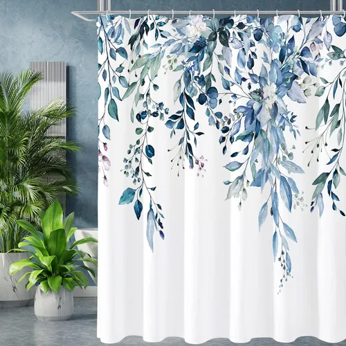 Vista 32 de Gibelle - Cortina de ducha para ducha pequeña 36 x 72, cortina de ducha estrecha con flores blancas y negras, juego de cortina de ducha de tela