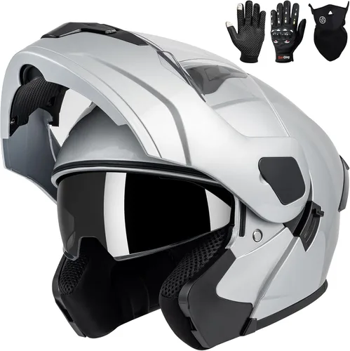 Vista 22 de Casco modular para motocicleta de adultos, con doble visera abatible, cara completa, aprobado por DOT para hombres, mujeres, moto, ATV, UTV, moto