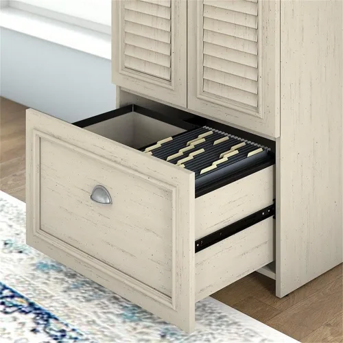 Vista 5 de Bush Furniture Fairview - Armario con cajón, Madera, Blanco antiguo y arce de té.