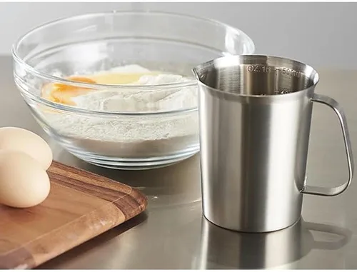 Vista 5 de CURTA Taza medidora de acero inoxidable 18/8 con asa y boquilla de vertido, taza de preparación de alimentos de cocina resistente para cocinar Mango