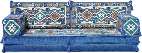 Vista 30 de arabicsofa Sofá Tradicional Árabe para Piso – Juego de Cojines Modulares para Sala de Estar Azul