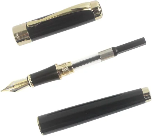 Vista 6 de Gullor Jinhao 18KGP - Pluma estilográfica de punta media con convertidor de tinta, color negro