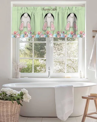 Vista 155 de Cenefa de cortina con lazo rojo de Navidad para ventanas, sala de estar, cocina, baño, granja, bolas de Navidad de acuarela con diseño de bayas