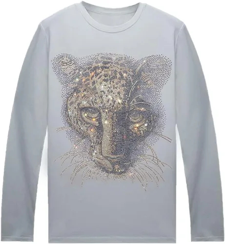 Vista 11 de HZCX FASHION Camisetas gráficas de manga larga para hombre y mujer, camisetas divertidas con diamantes de imitación