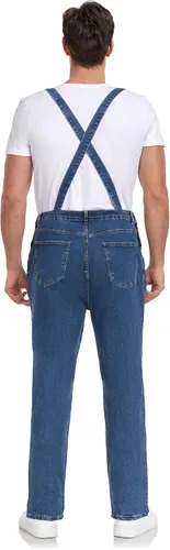 Vista 15 de Overol de mezclilla para hombre, ajustado, elástico, a la moda, con bolsillos