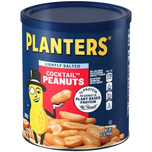 Vista 4 de PLANTERS Cacahuetes tostados secos, proteína a base de plantas, ligeramente salado, aperitivo de maní, tarro de 16 onzas