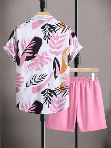 Vista 2 de SOLY HUX Men's 2 Piece Outfits Tropical Print Short Sleeve Button Down Hawaiian Shirt and Shorts Set